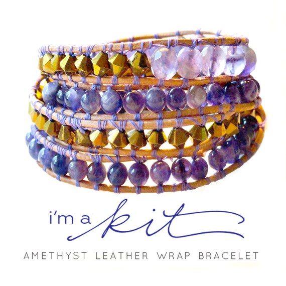 Items similar to wrap bracelet kit amethyst leather gold beaded wrap