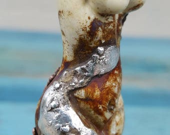 Copper, Silver Glass Goddess Statue - Lampwork Goddess Bead, Unusual Beads, Goddess Sculpture SRAJD, GBUK, fhf