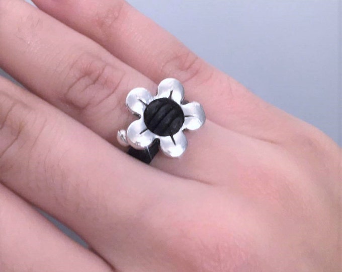Gipsy ring,Bohemian ring,boho ring,Flower ring,leather ring,women ring,bohemian jewelry,Women Leather ring with flower charm,leather ring