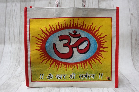 INDIAN OM BAG - Yoga bag -Mandala -Hippie bag -Shopping Bag- Tote Bag- Bag for Life- Upcycled- Recycled- Eco Friendly- Vegan Bag- Festival