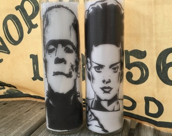 Frankenstein and Bride of Frankenstein Pillar Candle set
