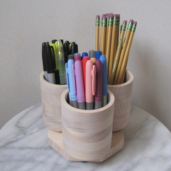 3 Cup Desktop Rotating Pencil Pen Marker Storage Holder