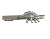 Silver Toned Textured Stegosaurus Dinosaur Square Tie Clip