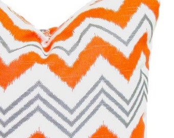 OUTDOOR Pillow Sale.Chevron.12x24, 12x22, 12x20, 12x18 or 12x16 inch.Decorative Pillow Cover.Housewares.Lumbar.Orange Gray Zig Zag. Chevron.