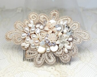 Champagne Bridal Comb- Champagne Pink Comb- Bridal Hair Accessories- Bridal Hair Comb- Wedding Hairpiece- Bridal Comb- Champagne Hairpiece