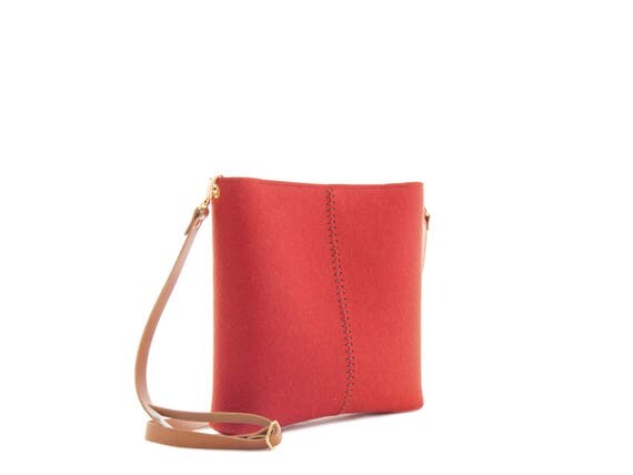 Small crossbody bag / wool felt bag / felt crossbody bag / small womens bag / orange bag / made in Italy