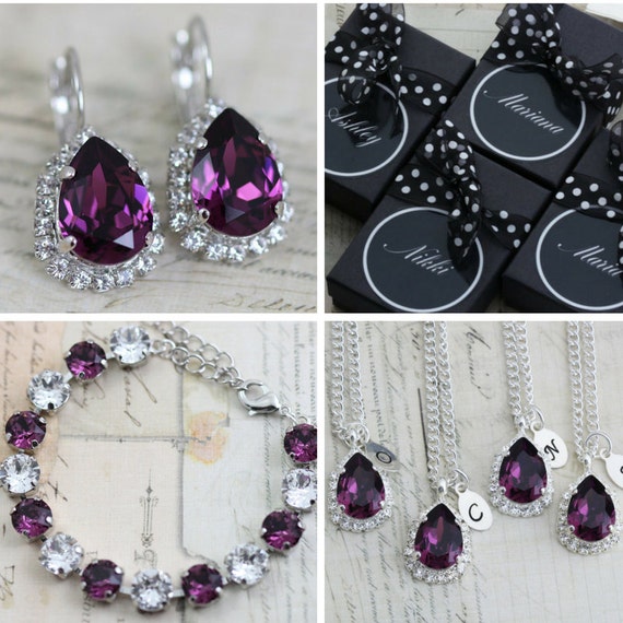Purple Jewelry Set Necklace Earrings by VintageStyleBridal on Etsy