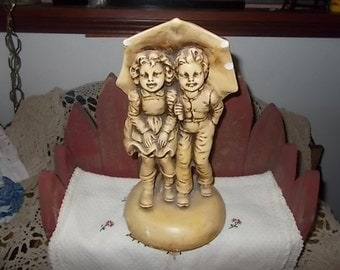 Girl and Boy Statue with Umbrella Sweet,door stop,paper weight,vintage home decor/Not included in coupon discount sale