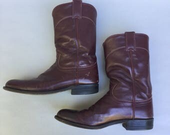 Vintage JUSTIN Black Leather Western Boots sz 8.5