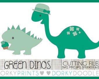St Patrick's Day Cuttable Files, green shamrock dinosaurs - svg, mtc, jpg, studio 3, and dxf files, Dino SVG