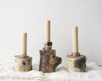 ONE Natural Birch Ring Holder Display - Birch Log Jewelry Display - Quantities READY To SHIP