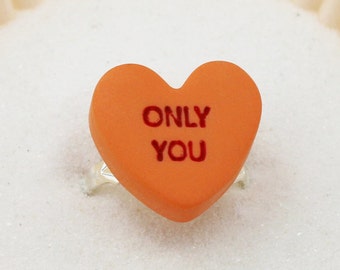 Candy Heart Sayings Ring- Valentine's Day Jewelry - Polymer Clay Jewelry - Candy Jewelry - Gifts For Her