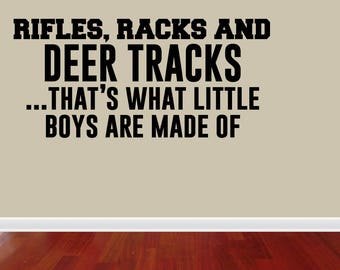 Wall Decal Quote Nursery Wall Decal What Little Boys Are Made Of Deer Antlers Hunting Wall Decal (JP296)