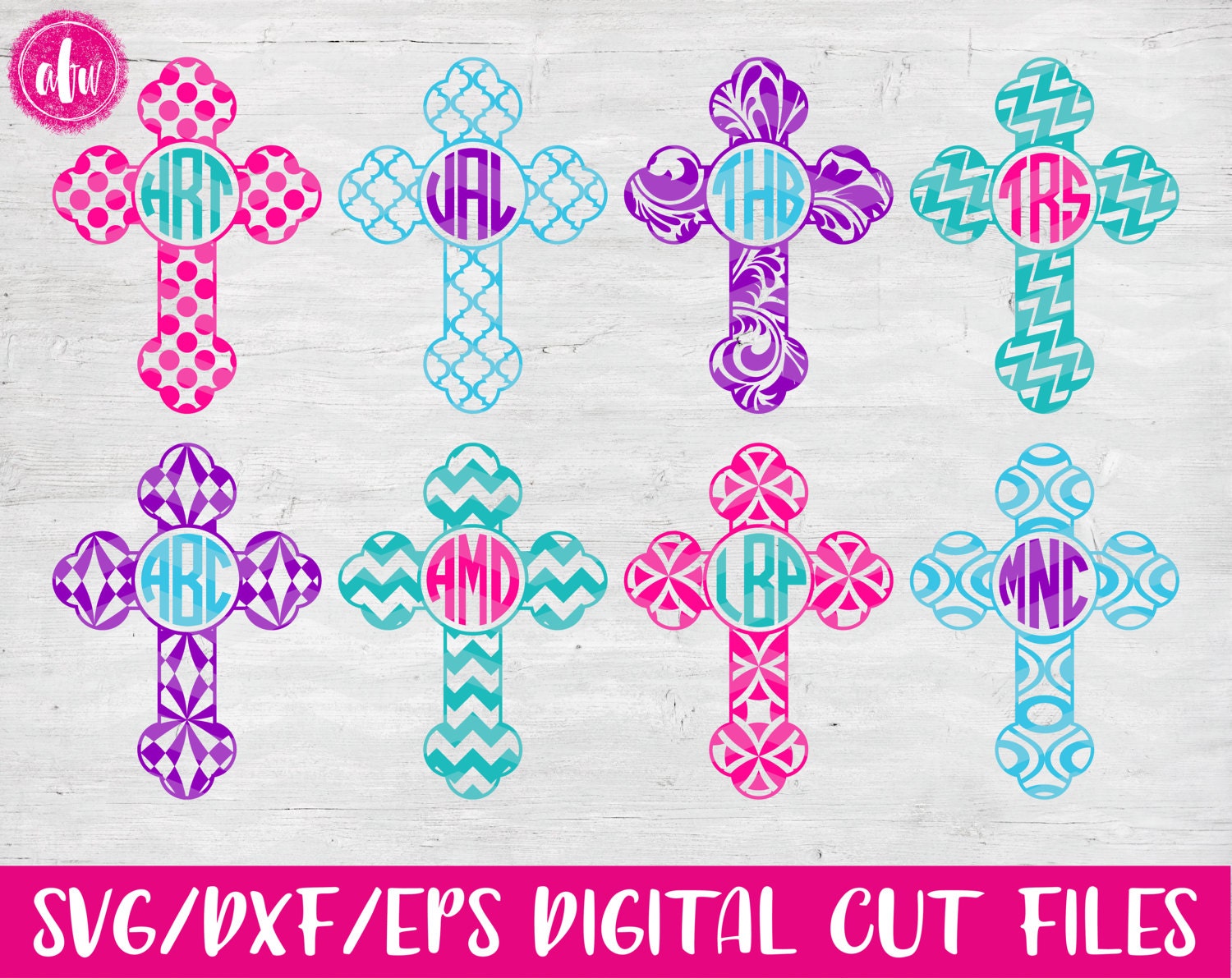 Download Monogram Cross Set SVG DXF EPS Cut Files Easter Spring