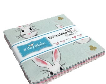Wonderland Charm Pack 42 pcs - 5" Charm Pack - Bunny Fabric - Riley Blake - Wonderland Collection Charm Pack - Precut Fabric - Bunny Novelty