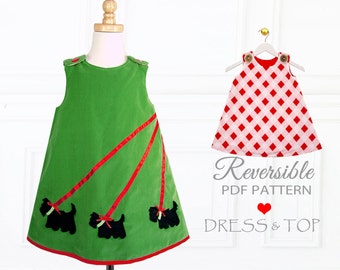 Reversible Dress Pattern, Childrens Sewing Pattern PDF, Girls Dress Pattern, Girls Clothing Pattern, Sewing Pattern for Kids, SCOTTIE