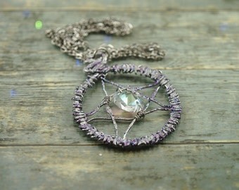 Wiccan pentagram necklace - Occult jewelry - Pentacle protection necklace - Witchy necklace - Pagan jewelry - Silver wire wrapped jewelry