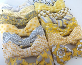 Mismatched Grey Yellow Mix And Match Bow Ties, Grey Yellow Wedding Bow Ties Yellow Grey Wedding Bow Ties, Grey Yellow Pretied Bow Ties
