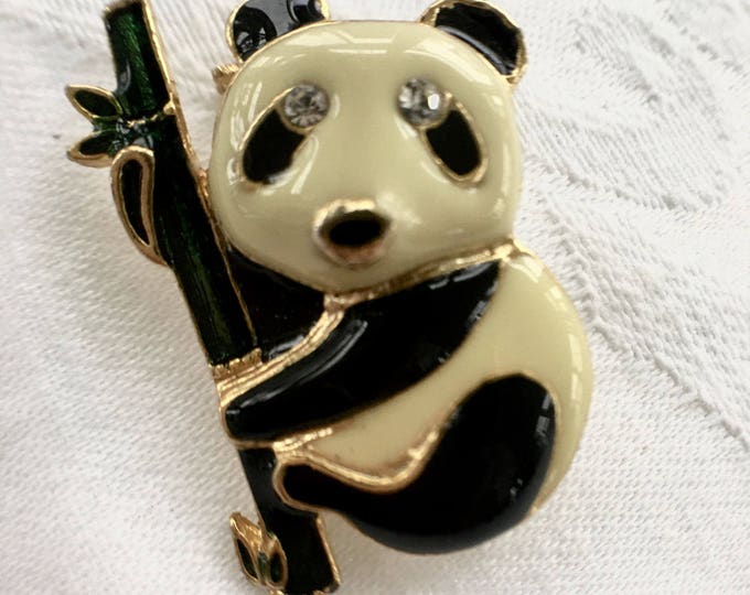 Vintage Enamel Panda Brooch, Panda Pin, Figural Panda Bear