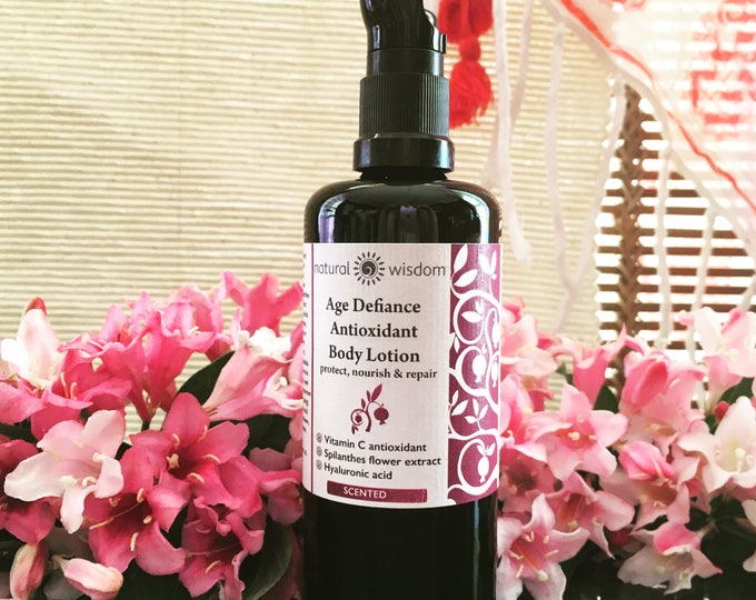 Vitamin C Antioxidant Body Lotion to protect, nourish and repair dry skin. Our new Age Defiance Body Moisturiser. 100 mls