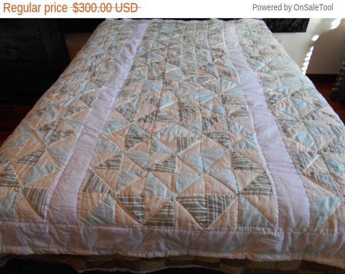 Sale: Flying Dutchman Triangle Queen Size Quilt, Bed Quilt, Modern Quilt