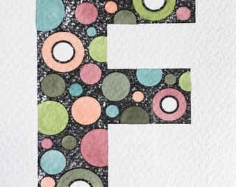 Bespoke Handprinted & Handpainted Spotty Initial Cards, ideal for framing as a gift