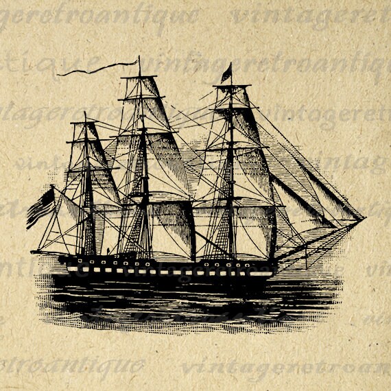 Printable Image Antique Ship Graphic Ocean Sea Digital Boat