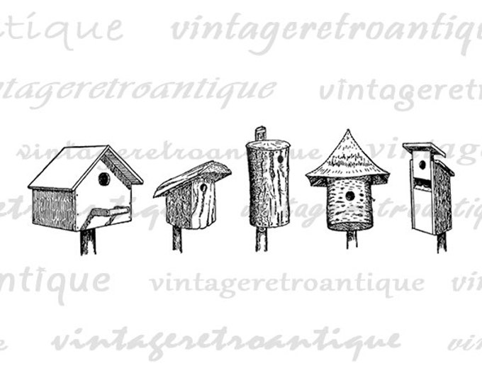 Printable Bird House Image Digital Collage Sheet Download Birdhouse Graphic Vintage Clip Art Jpg Png Eps HQ 300dpi No.3051