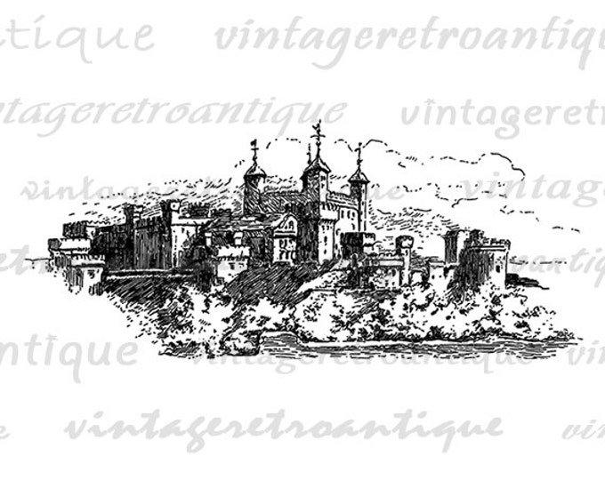 Castle Image Printable Download Medieval Illustration Digital Graphic Antique Clip Art Jpg Png Eps HQ 300dpi No.3290