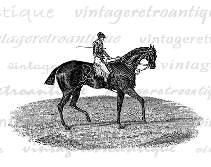 Printable Image Horse and Jockey Graphic Horse Riding Download Digital Vintage Clip Art Jpg Png Eps HQ 300dpi No.4229