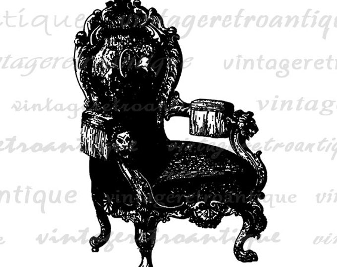 Digital Printable Antique Chair Graphic Illustration Image Download Vintage Clip Art Jpg Png Eps HQ 300dpi No.1597