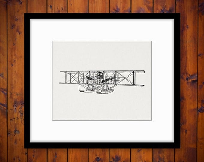 Digital Image Seaplane Printable Vintage Airplane Graphic Biplane Illustration Download Antique Clip Art Jpg Png Eps HQ 300dpi No.959