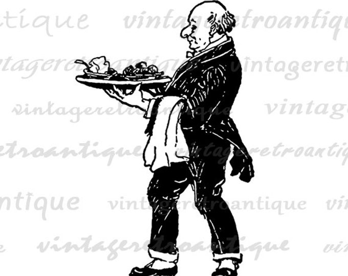 Antique Butler Printable Graphic Image Illustration Digital Download Vintage Clip Art Jpg Png Eps 18x18 HQ 300dpi No.3309