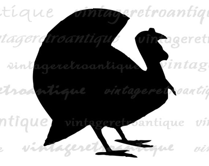 Turkey Silhouette Printable Graphic Download Thanksgiving Bird Animal Shape Image Turkey Digital Antique Clip Art HQ 300dpi No.4687