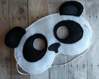 Felt Panda Mask in 2 Sizes, Elastic Back, Black and White Acrylic Felt, Made in USA, Costume, Dress Up Animal Mask, Photo Booth Prop
