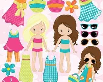 80% OFF SALE Summer girls clipart commercial use, paper doll vector graphics, doll digital clip art, paper doll digital images - CL983