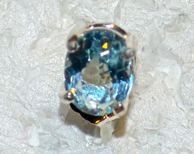 Man's Swiss Blue Topaz Stud, 7x5mm Oval, Natural, Set in Sterling Silver E1013M