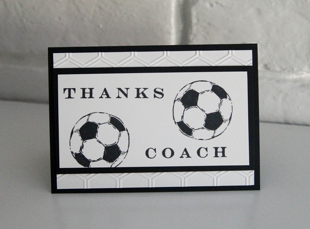 Soccer Coach Thank You Hand Made Card in Black and White