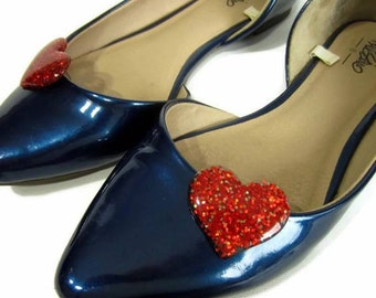 Red Heart Shoe Clips, Red Glitter Hearts, I Heart Shoes, Love Shoe Clips, Heart Shoe Buttons, Red Shoe Accessories