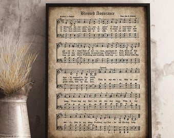 Blessed Assurance Print, Printable Vintage Sheet Music, Instant Download, Antique Hymn, Inspirational, Scrapbook Collage, Christian Art