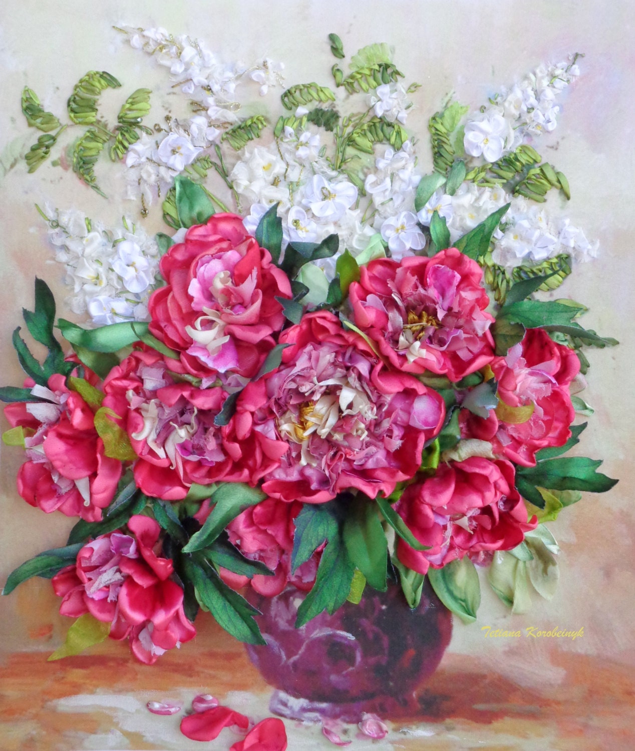 Embroidery picture vase with flowers 2 silk Embroidery picture vase with flowers 2 silk
