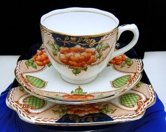 Bell China England Imari 3 Pc Cup Saucer Dessert Plate Set