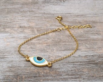 Evil eye Bracelet Gold Bracelet Dainty Bracelet Sterling Silver Gold Plated Blue Evil Eye Bracelet Birthday gift