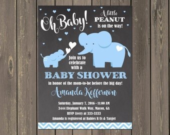 Elephant Baby Shower Invitation, Little Peanut Baby Shower Invitation, Baby Girl or Baby Boy Elephant Invites, Chalkboard, DIY or Printed