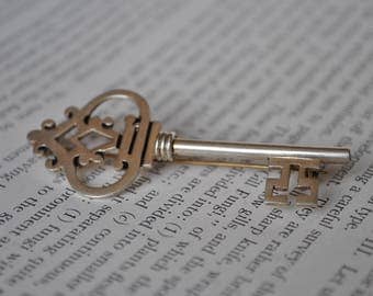 Vintage Sterling Key Brooch - 1950s Signed Taxco Skeleton Key Pin