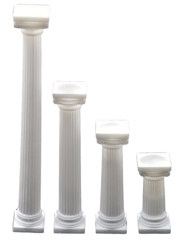 6 White plastic PILLARs small pedestals stands 3 inches 9
