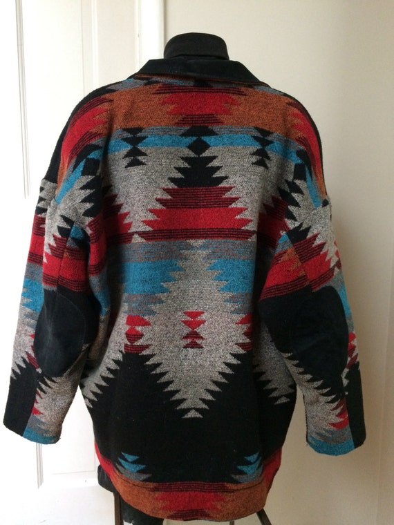 Vintage 80s Southwest Indian Blanket Coat Pioneer Wear Jacket