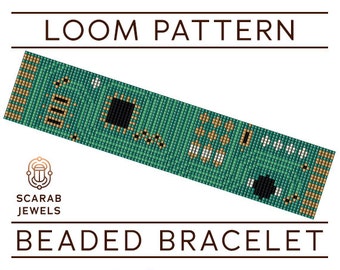 Circuit Board Pattern | Loom Beading Bracelet | Cuff Bead Pattern | Miyuki Delica | PDF Instant Download