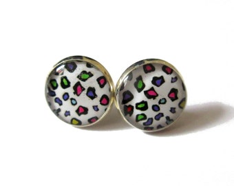 LEONARD PRINTED EARRINGS - Animal Printed Earrings, Stylish Leopard Acessories, Street Fashion Earrings, Round Stud Earrings, Colorful