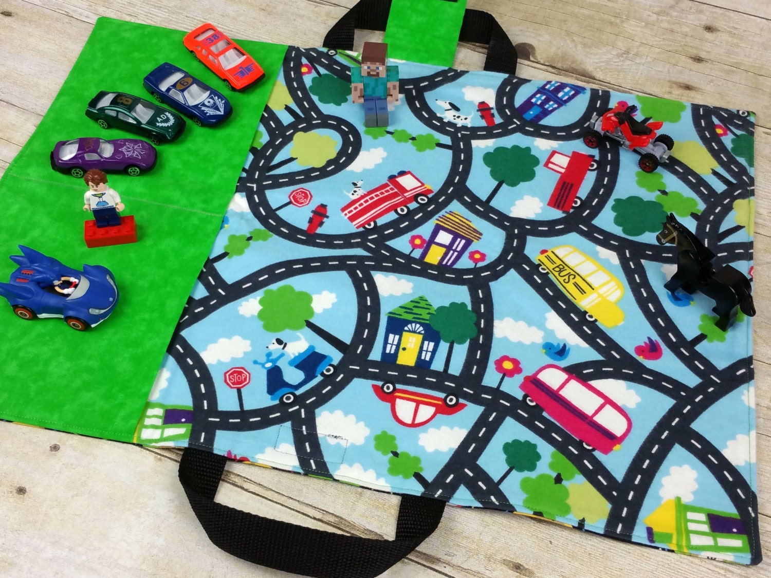 Kids Toy Car Play Mat Travel Tote for Hotwheels and Matchbox